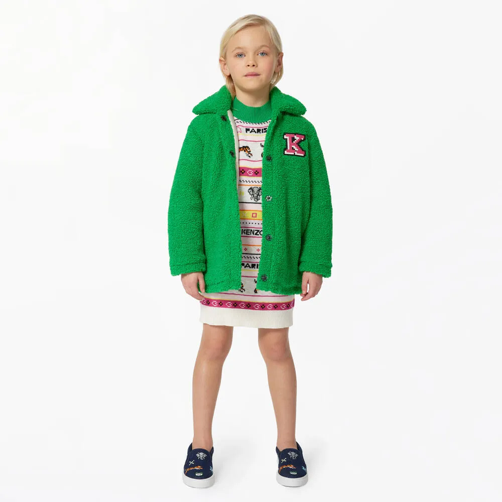 Girls Green Faux Shearling Elephant Coat