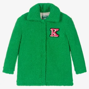 Girls Green Faux Shearling Elephant Coat