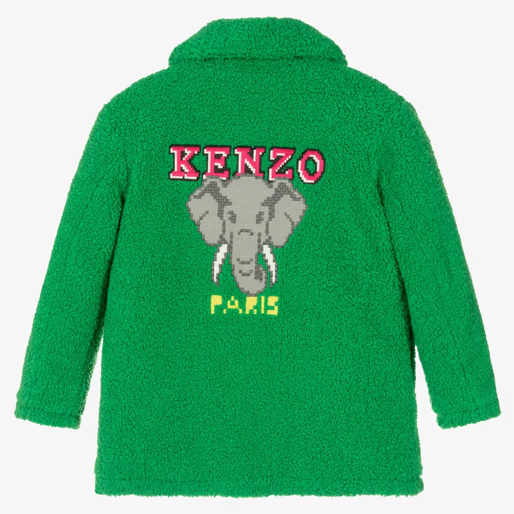 Girls Green Faux Shearling Elephant Coat