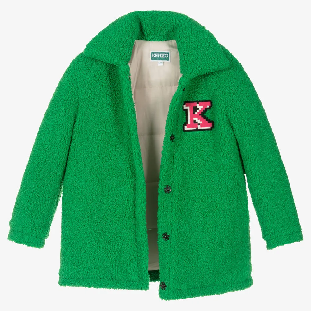 Girls Green Faux Shearling Elephant Coat