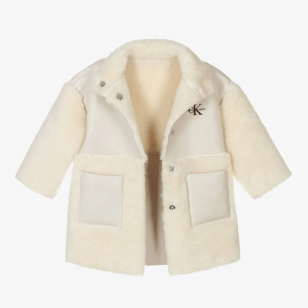 Girls Ivory Faux Shearling Coat