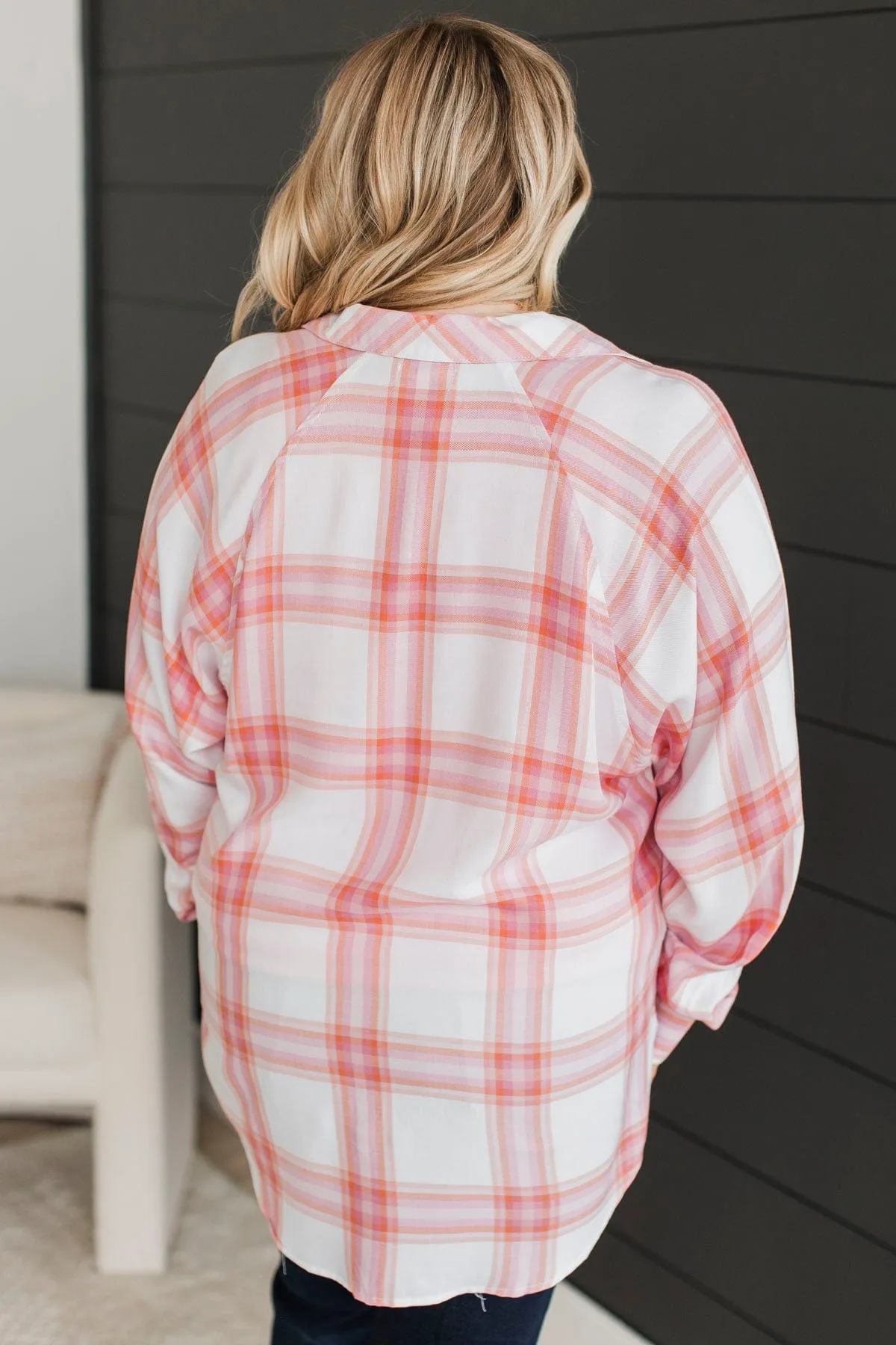 Going The Distance Plaid Top- Ivory & Pink