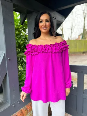 Grape Ruffle Bardot Top Heidi