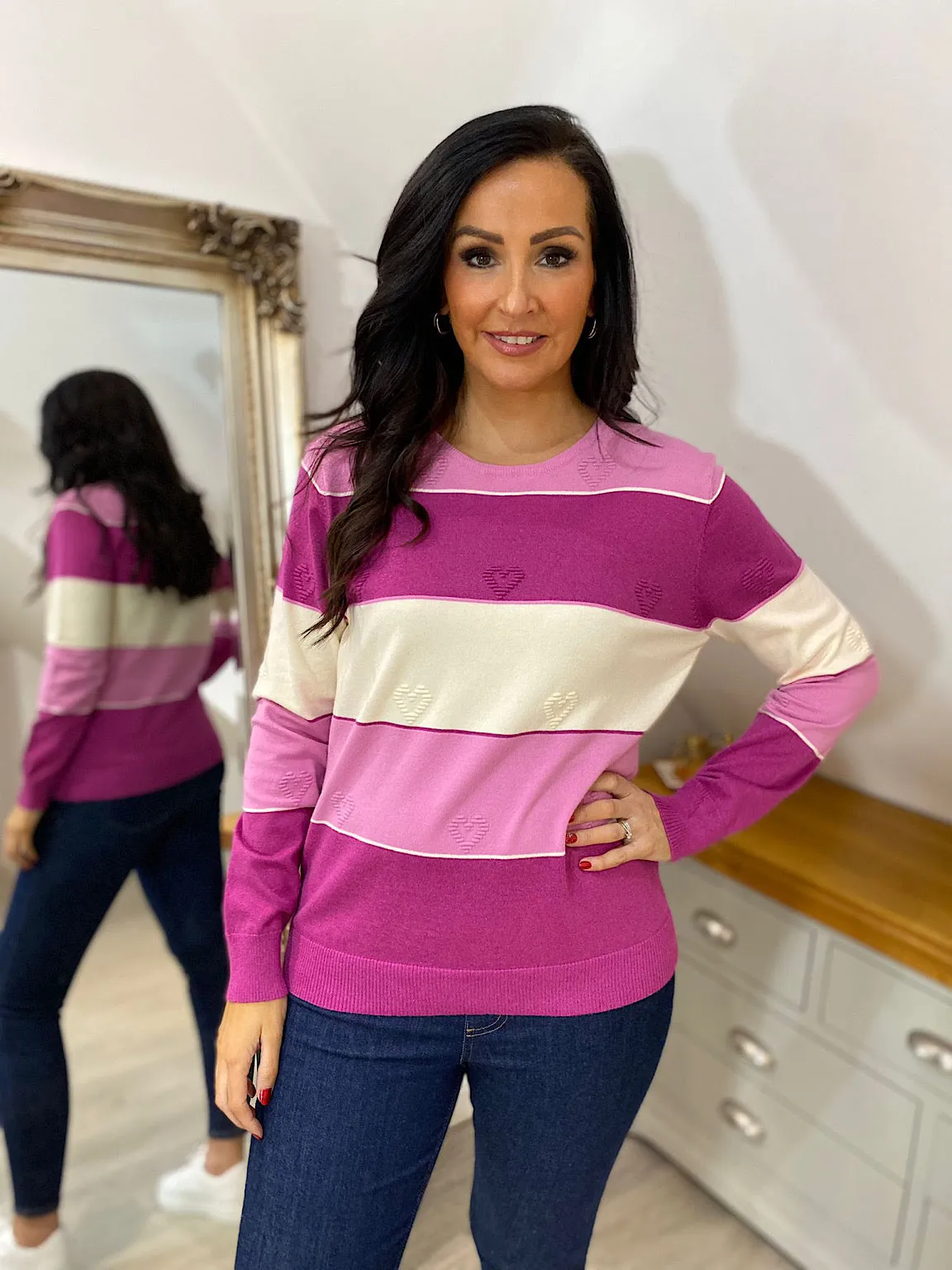 Grape Shimmer Stripe Heart Jumper - Tammy.