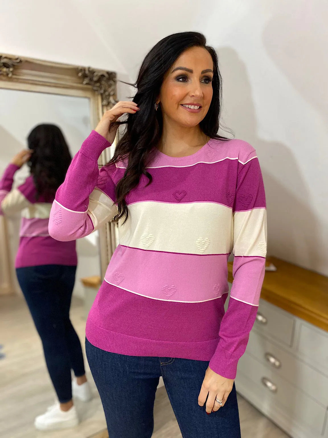 Grape Shimmer Stripe Heart Jumper - Tammy.