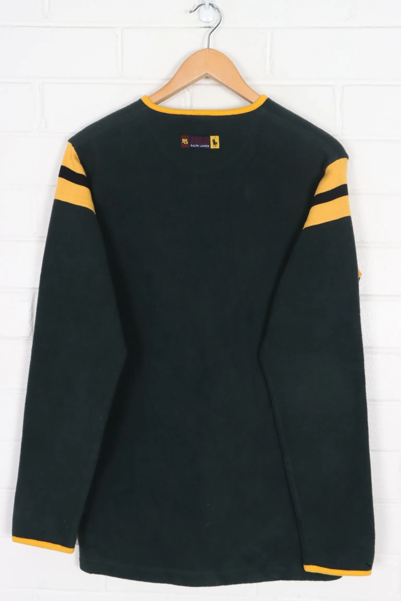 Green & Gold Henley Fleece Sweatshirt - Ralph Lauren Polo (Size S)