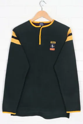 Green & Gold Henley Fleece Sweatshirt - Ralph Lauren Polo (Size S)