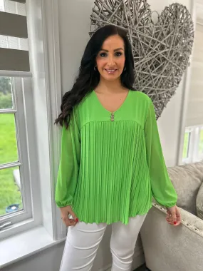 Green Button Pleated Blouse Hilary