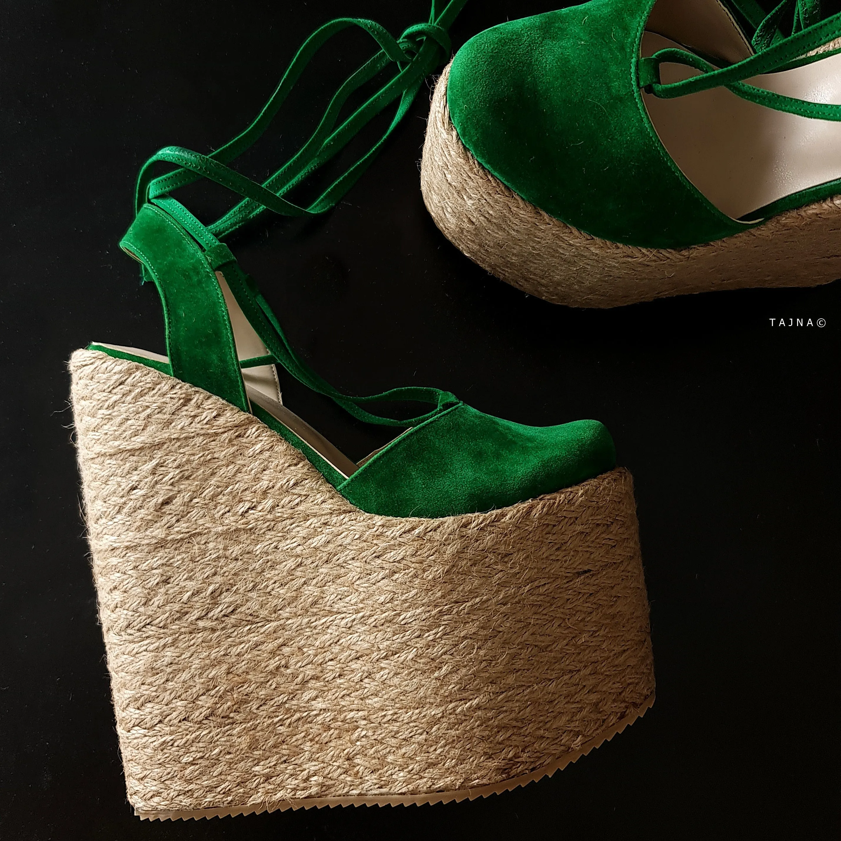 Green Lace Up Wedge Platform Sandals