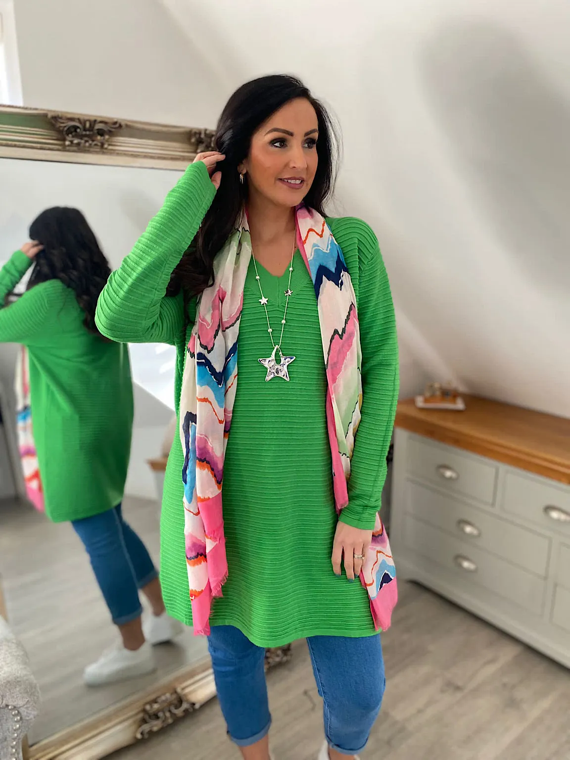 Green Ribbed Jumper Dress - Premium Quality - Long Line - Sadie