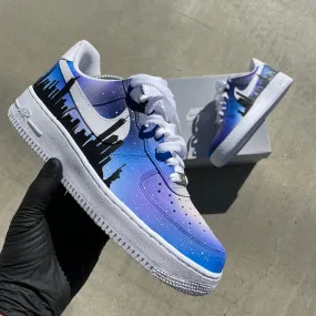 Hand Painted Starry Galaxy City Skyline Nike Air Force 1