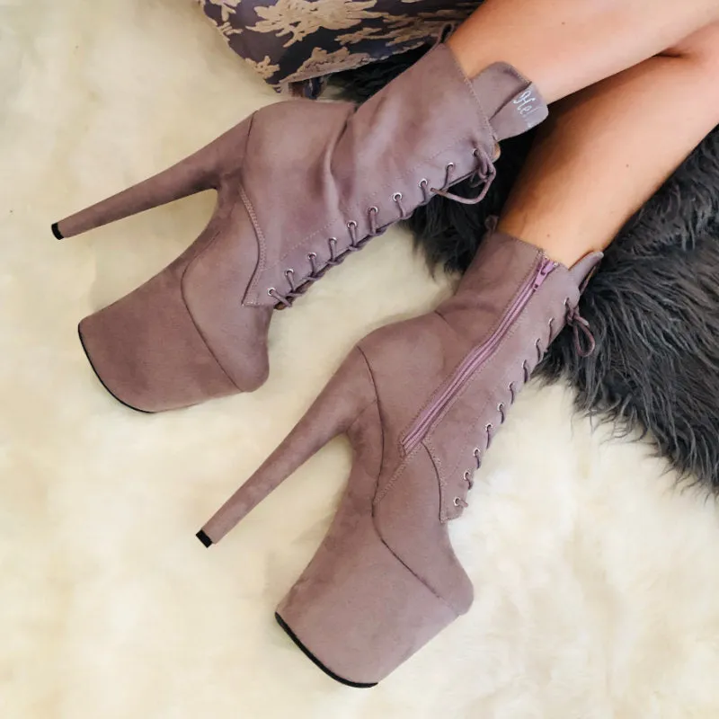 Hella Heels BabyDoll 8 Boots - Lilac Mink