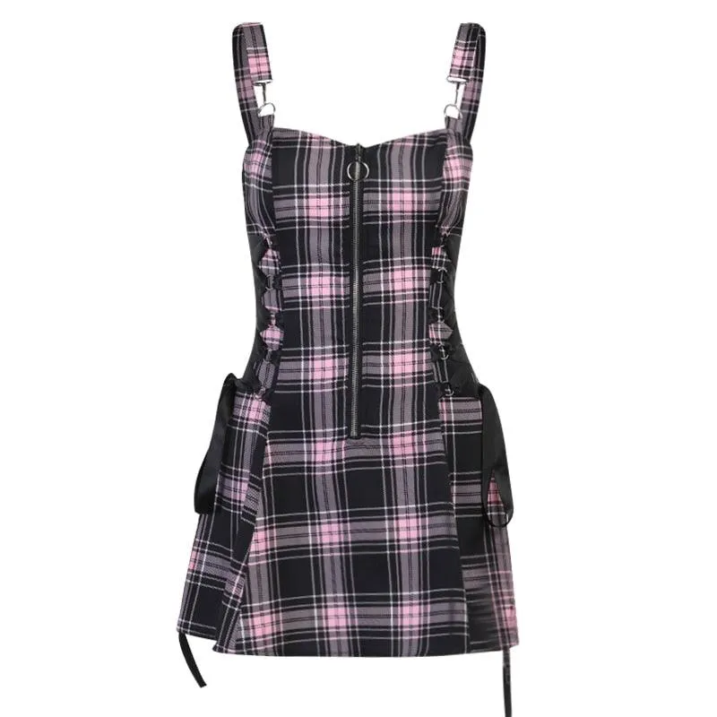 InsDoit Gothic Plaid Bandage Dress