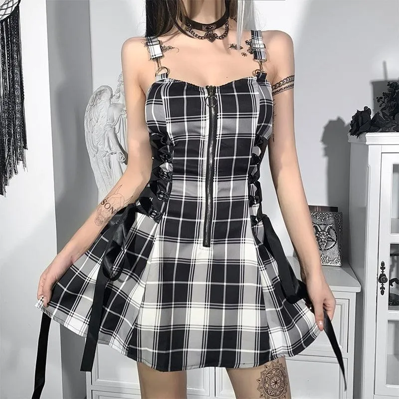 InsDoit Gothic Plaid Bandage Dress