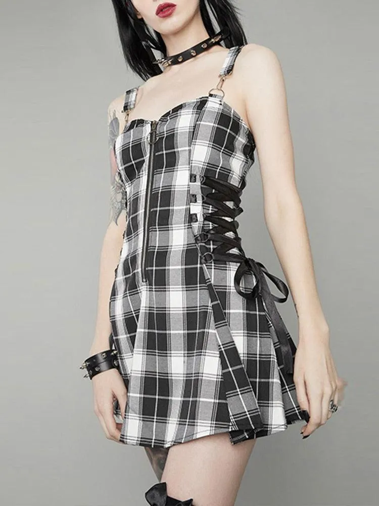 InsDoit Gothic Plaid Bandage Dress