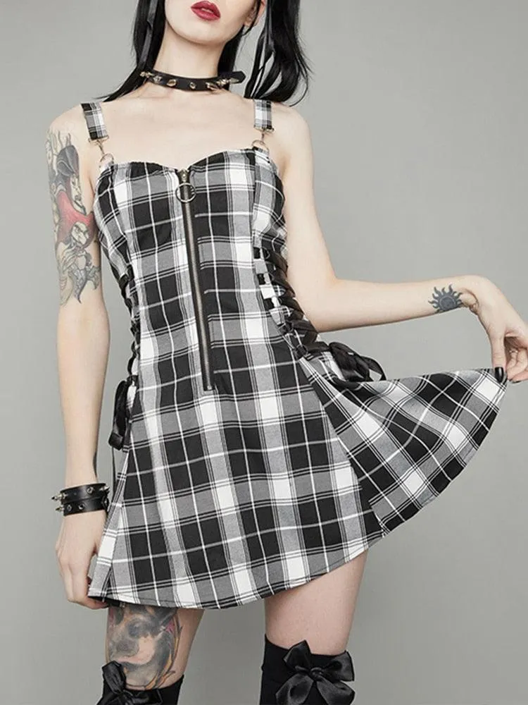 InsDoit Gothic Plaid Bandage Dress