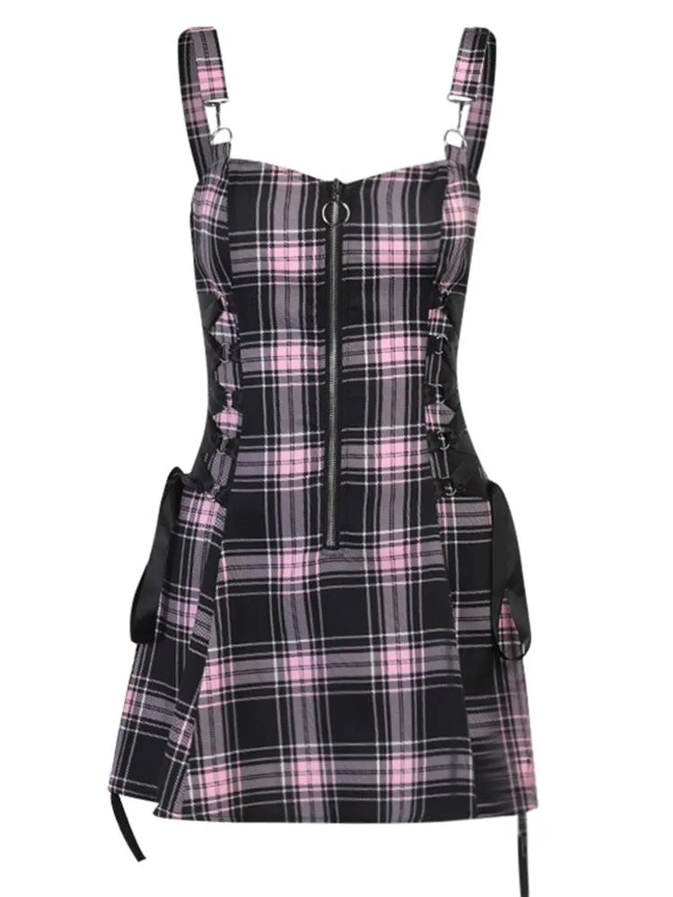 InsDoit Gothic Plaid Bandage Dress