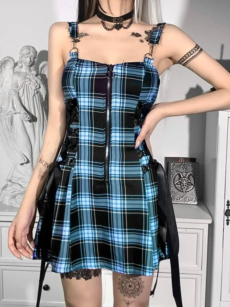 InsDoit Gothic Plaid Bandage Dress