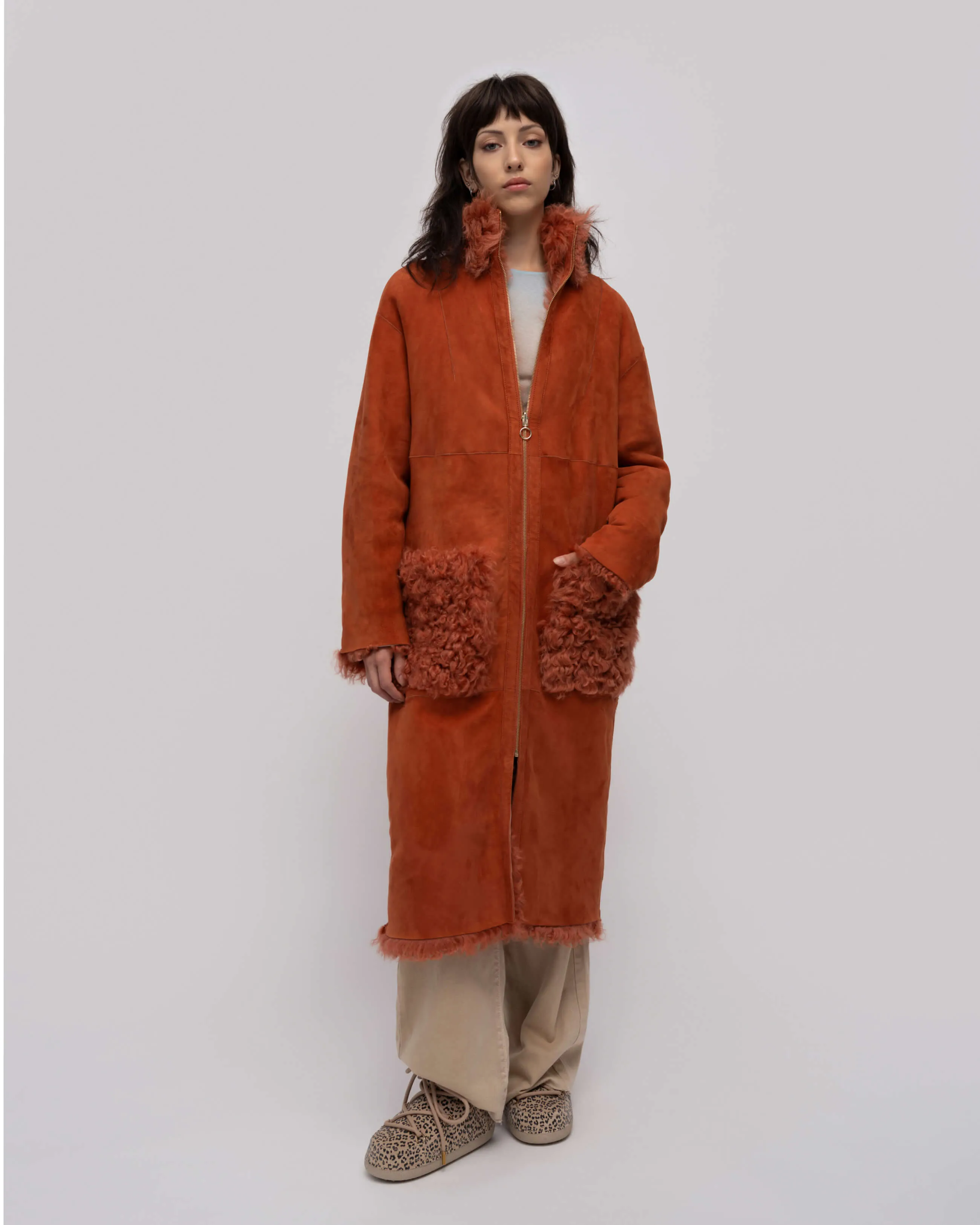  INUIKII Shearling Coat Brick 