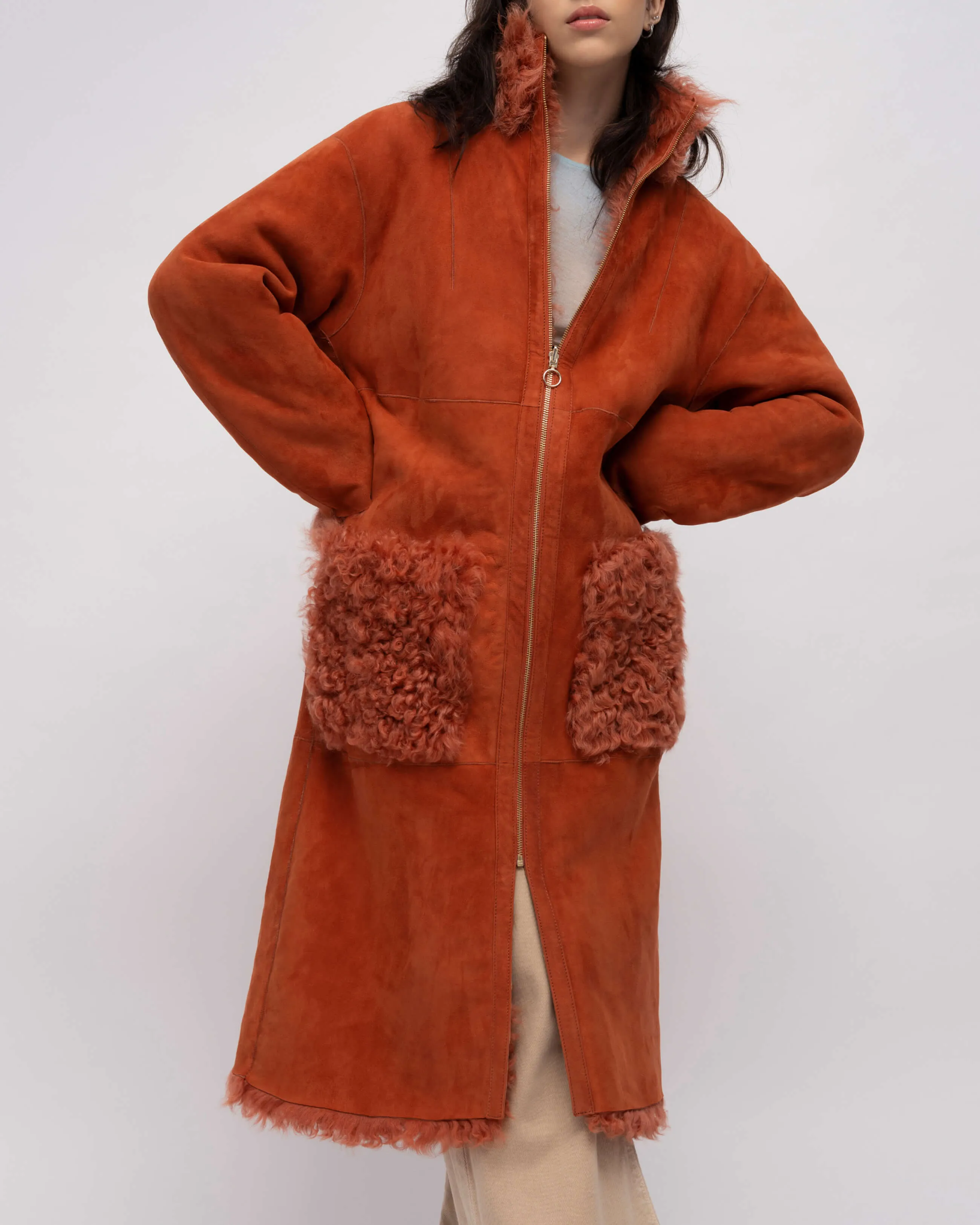  INUIKII Shearling Coat Brick 