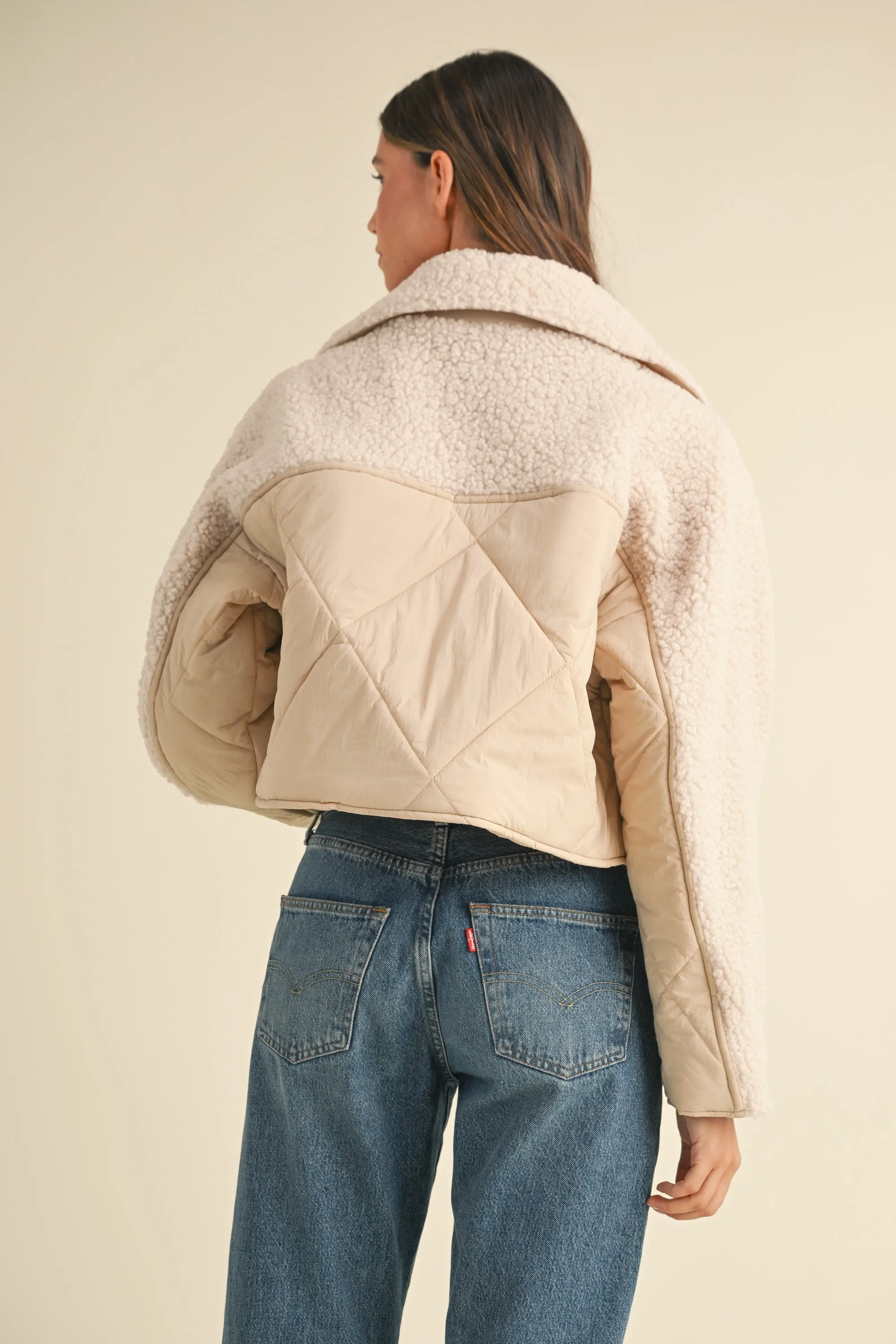 Jacey Quilted Jacket With Fluffy Shearling in Lt. Taupe