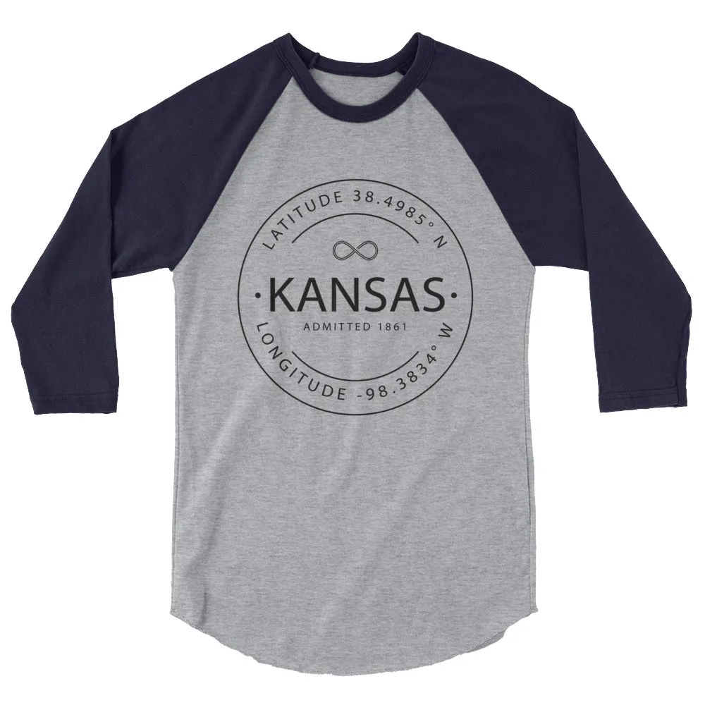 Kansas 3/4 Sleeve Raglan Shirt with Latitude & Longitude