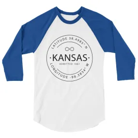 Kansas 3/4 Sleeve Raglan Shirt with Latitude & Longitude