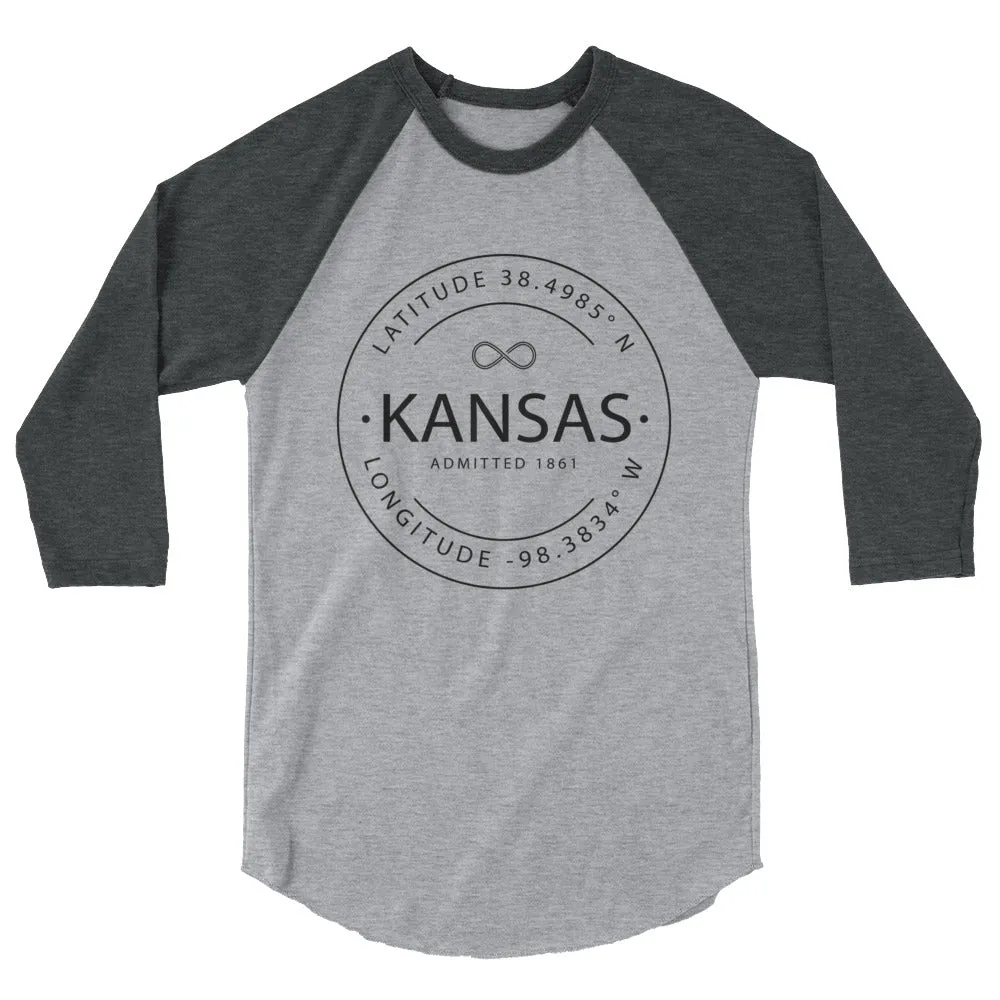 Kansas 3/4 Sleeve Raglan Shirt with Latitude & Longitude