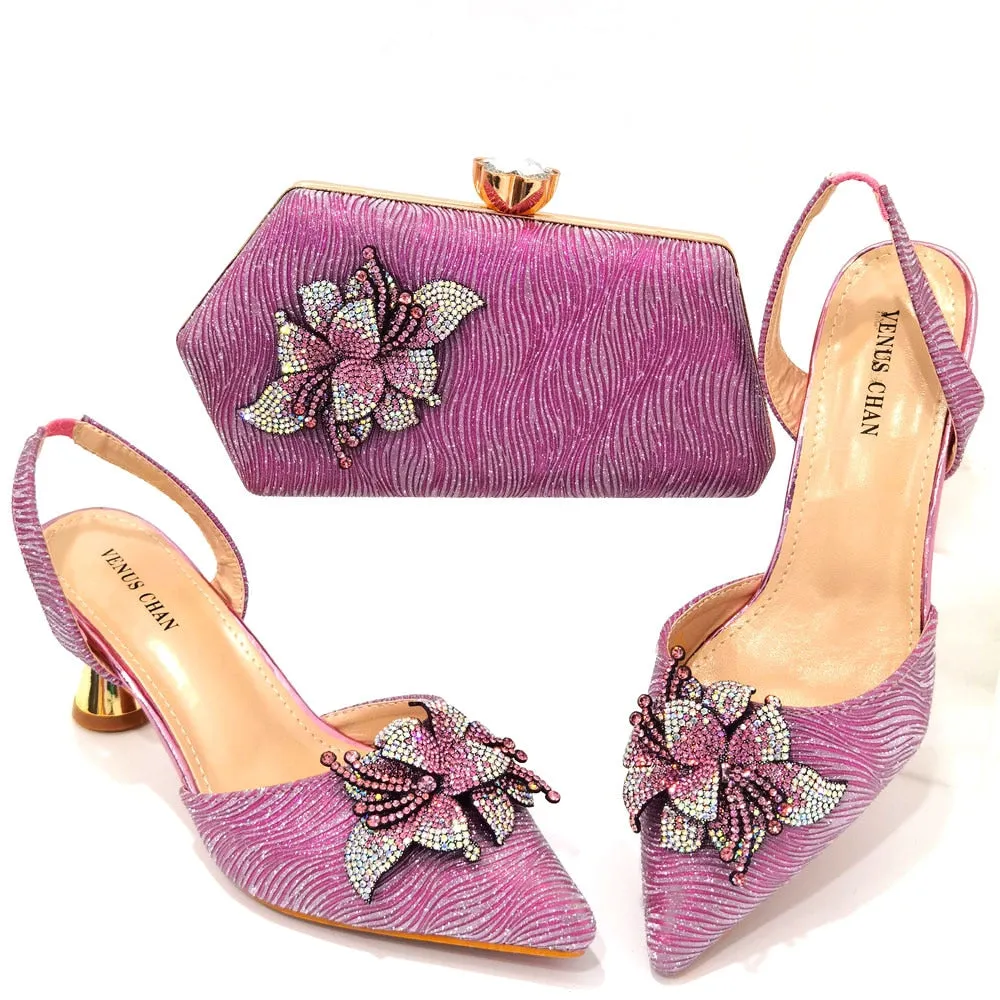 Latest African shoe and bag set: High-quality Nigeria party shoes and matching bag set for women, perfect for weddings.