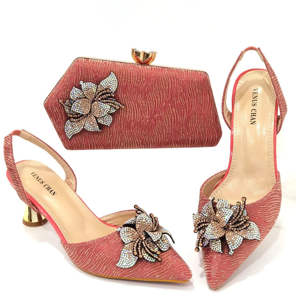 Latest African shoe and bag set: High-quality Nigeria party shoes and matching bag set for women, perfect for weddings.