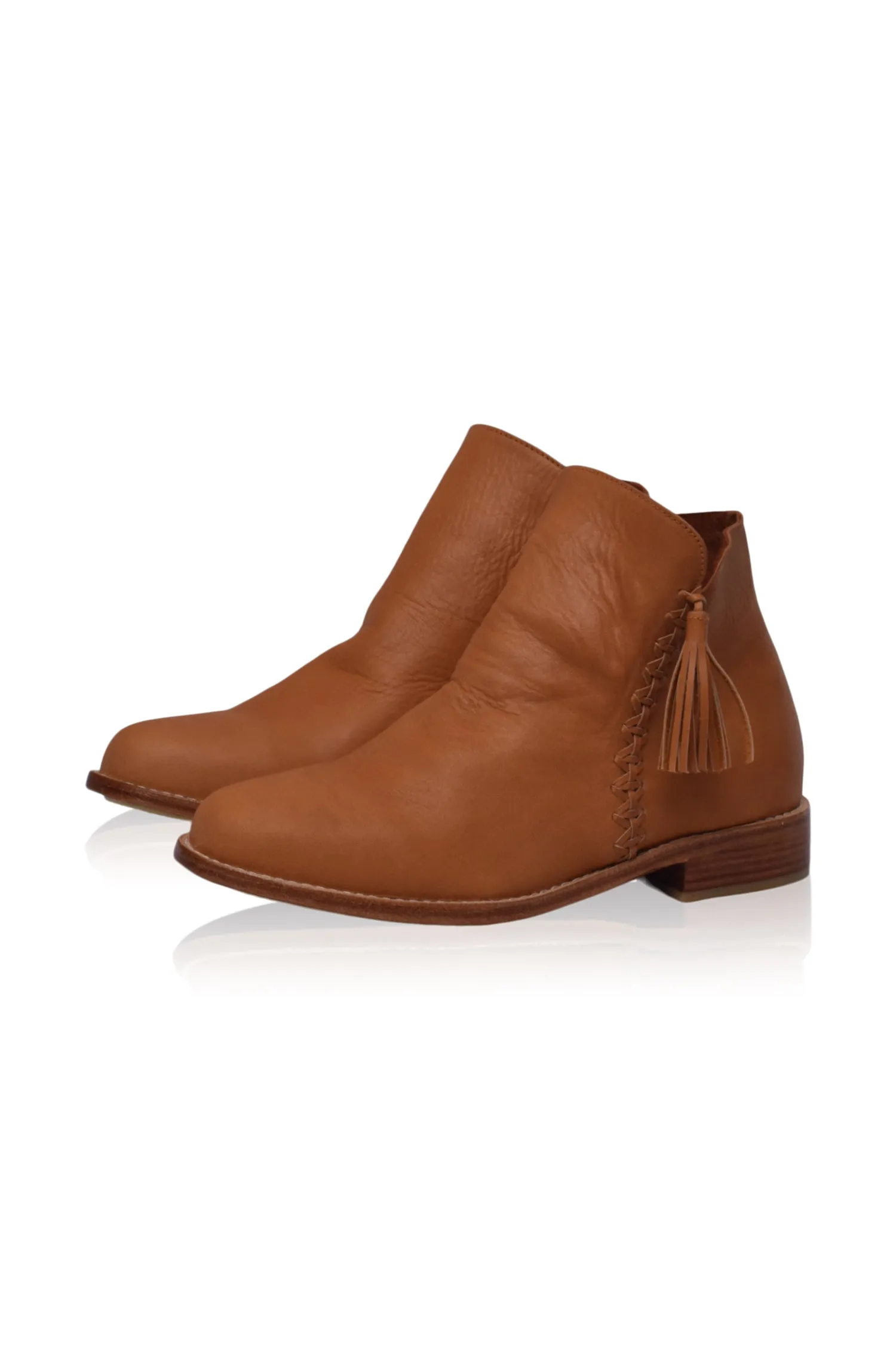 Leather Ankle Boots - Dark Tan