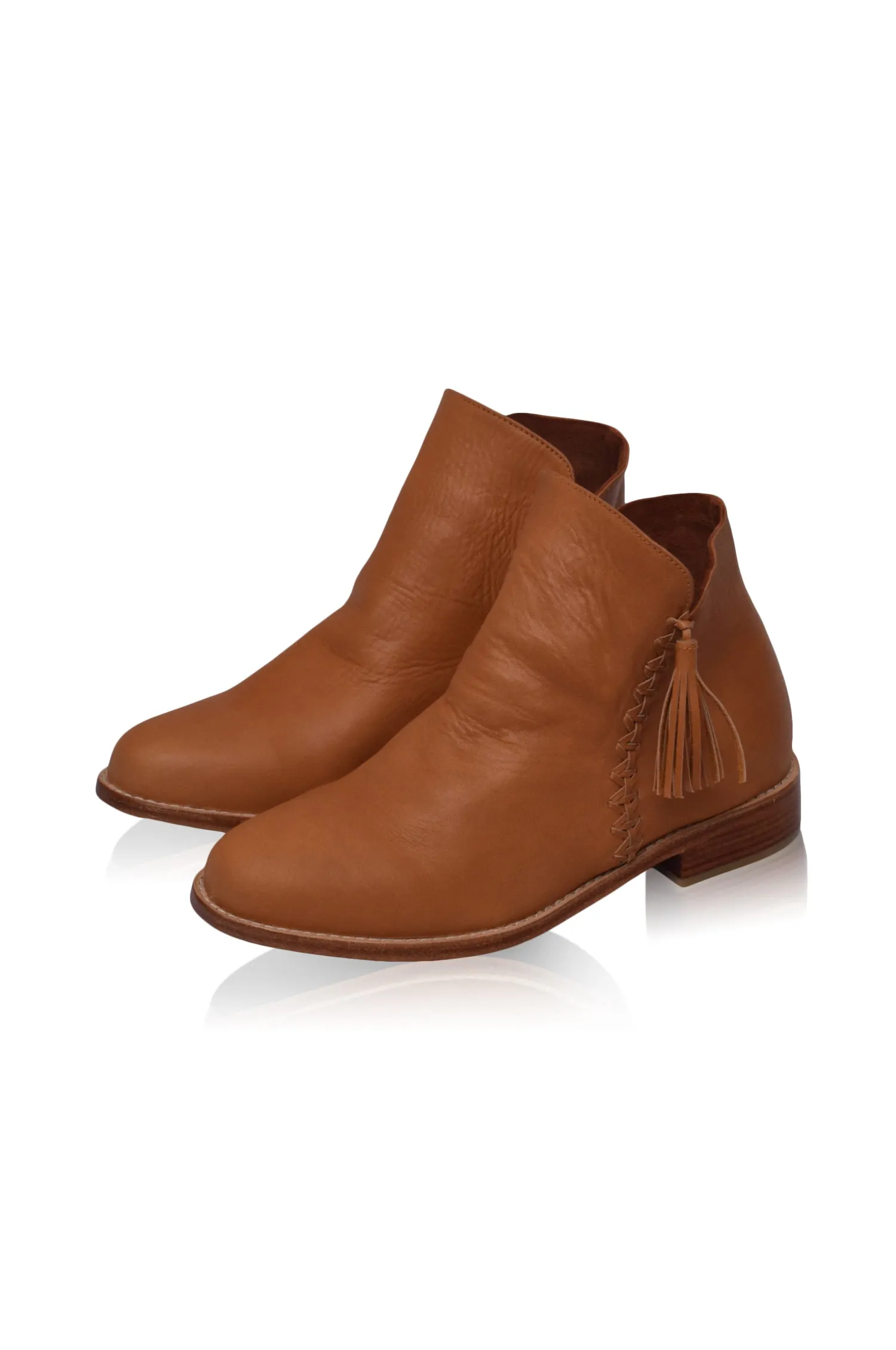 Leather Ankle Boots - Dark Tan