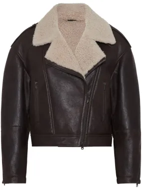 Leather biker jacket with shearling collar