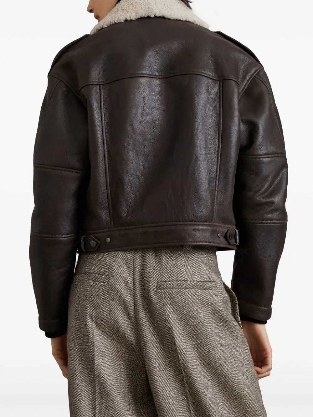 Leather biker jacket with shearling collar