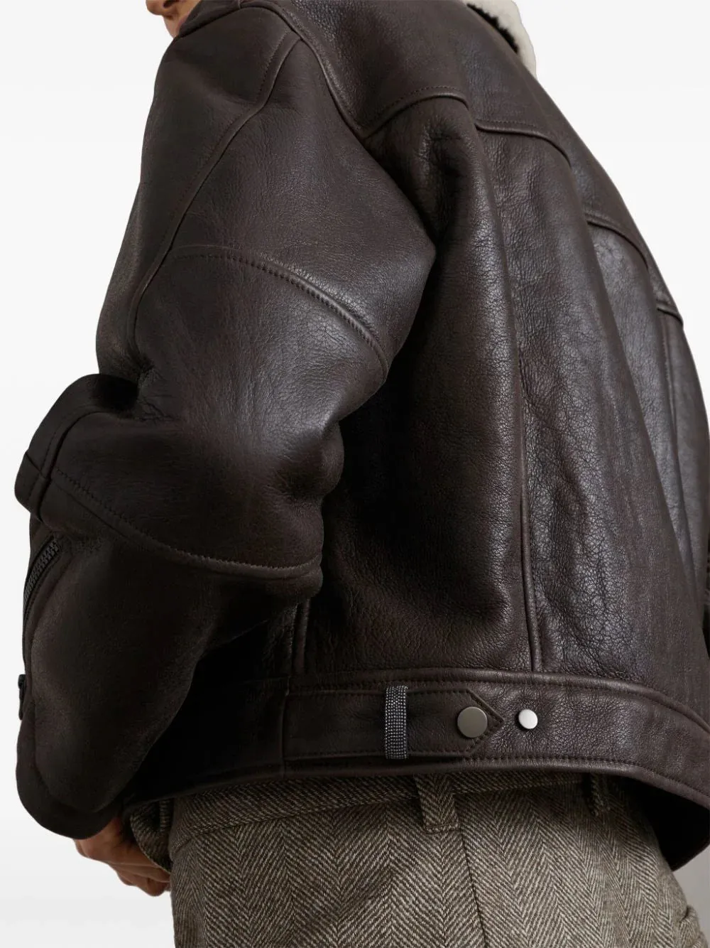 Leather biker jacket with shearling collar