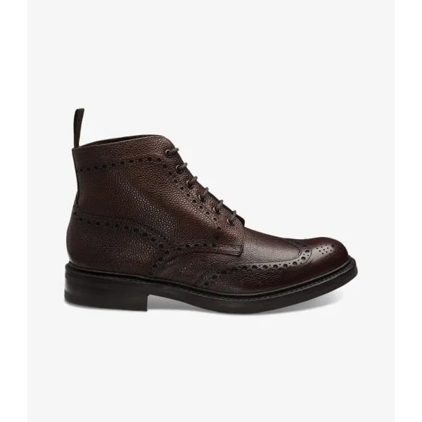 Loake Mens Bedale Brogue Derby Boot in Oxblood Grain