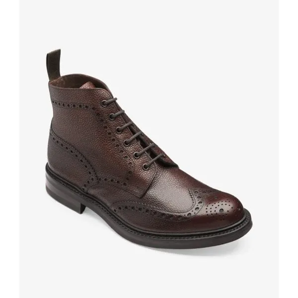 Loake Mens Bedale Brogue Derby Boot in Oxblood Grain