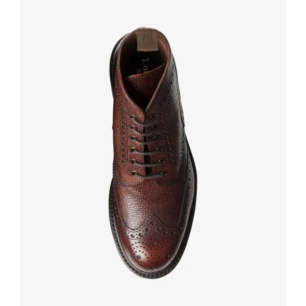 Loake Mens Bedale Brogue Derby Boot in Oxblood Grain