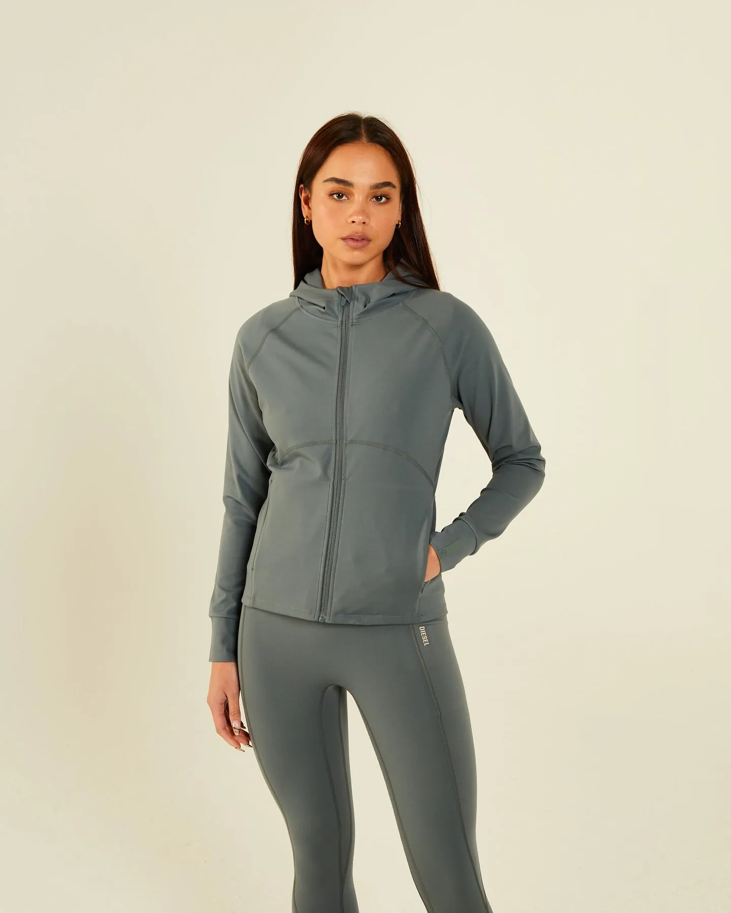 Lucie Grey Hooded Zipper in Sage Color