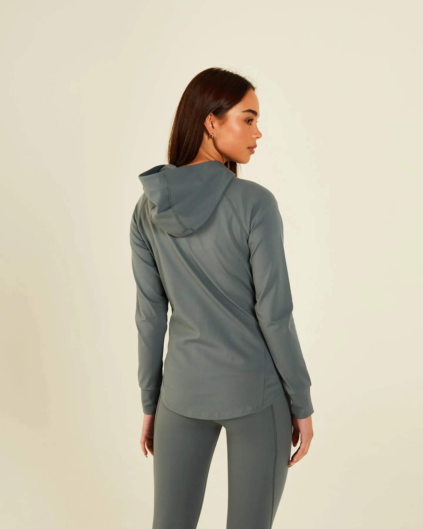 Lucie Grey Hooded Zipper in Sage Color