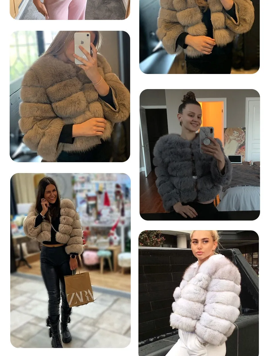 Luxury Winter Fox Raccoon Fur Jacket Women