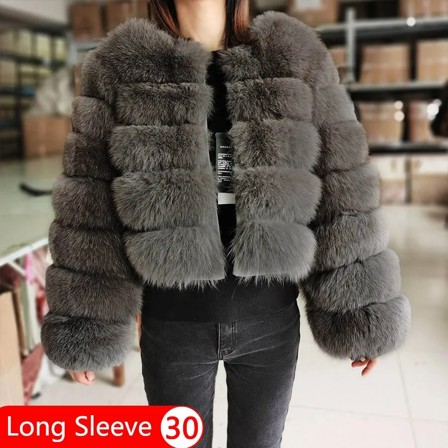 Luxury Winter Fox Raccoon Fur Jacket Women