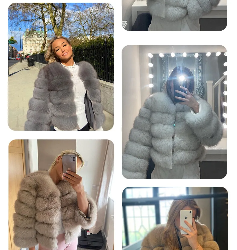 Luxury Winter Fox Raccoon Fur Jacket Women