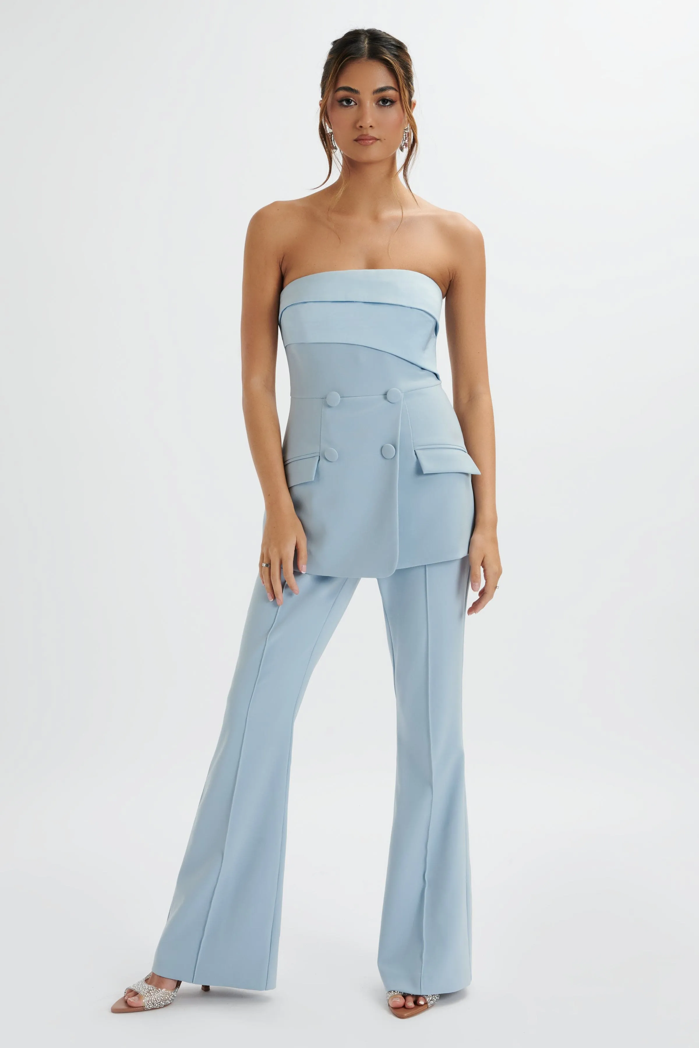 MACIE Bandeau Tailored Jumpsuit In Cornflower Blue