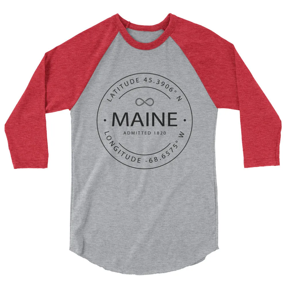 Maine 3/4 Sleeve Raglan Shirt - Latitude and Longitude Store.