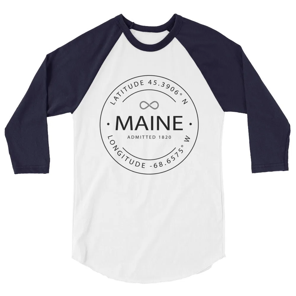 Maine 3/4 Sleeve Raglan Shirt - Latitude and Longitude Store.