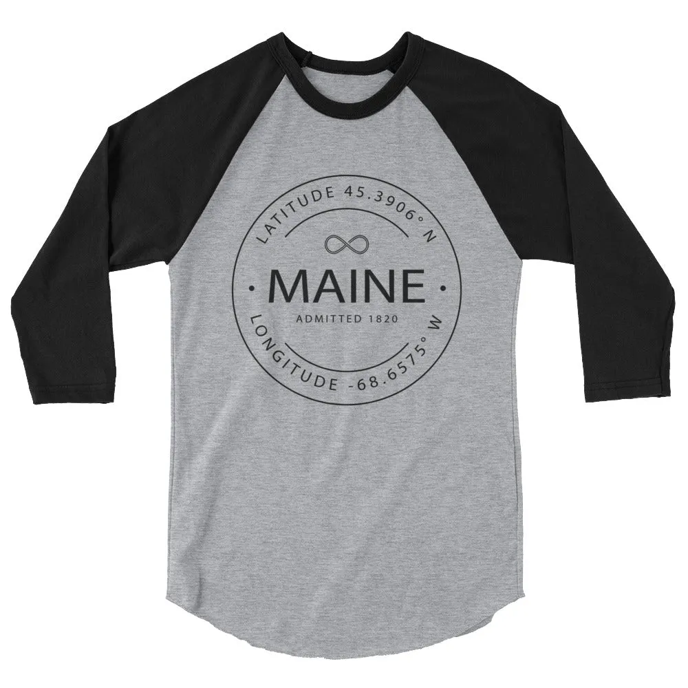 Maine 3/4 Sleeve Raglan Shirt - Latitude and Longitude Store.