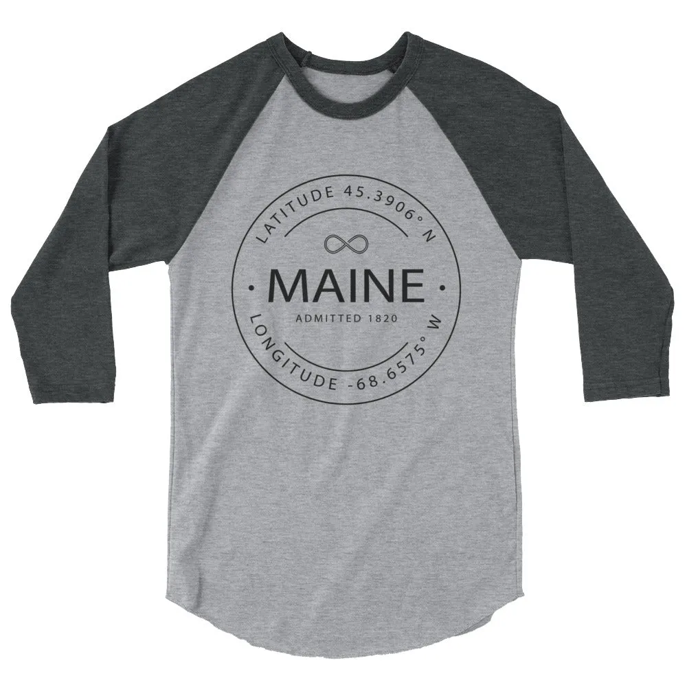 Maine 3/4 Sleeve Raglan Shirt - Latitude and Longitude Store.