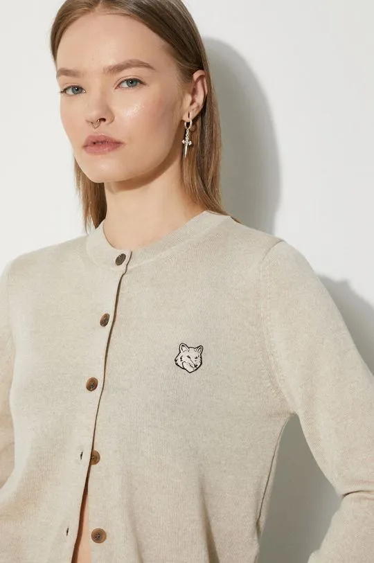 Maison Kitsuné wool cardigan Bold Fox Head Patch Regular Cardigan beige color MW00508KT1036