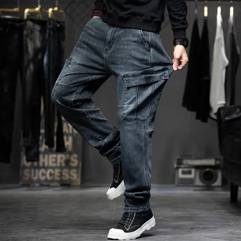 Men's Denim Leisure Hip-Hop Style Mid Waist Full-Length Loose Fit Jeans